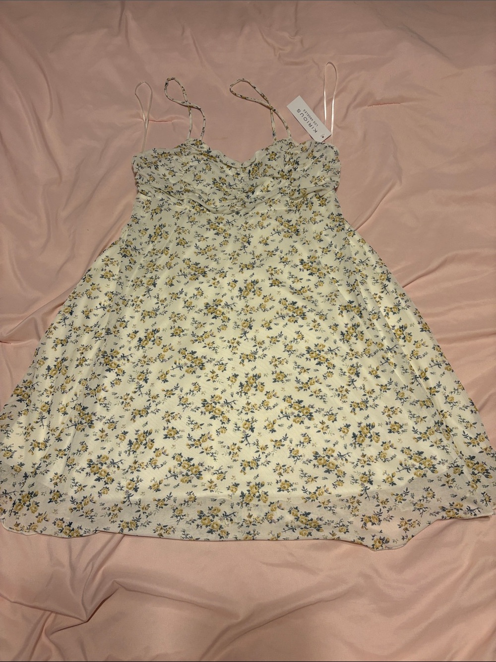 Floral Yellow Mini Dress with Spaghetti Straps